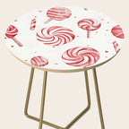 Red White Watercolor Candy Cane Peppermint Lollipops All Over Side Table Gallery Image 2