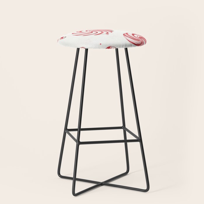 Red White Watercolor Candy Cane Peppermint Lollipops All Over Stool Gallery Image 1