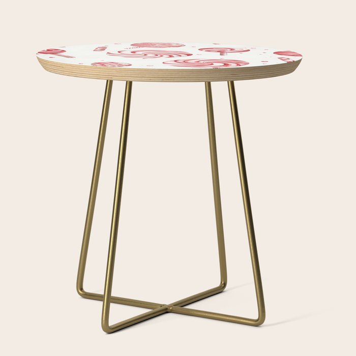 Red White Watercolor Candy Cane Peppermint Lollipops All Over Side Table Gallery Image 1