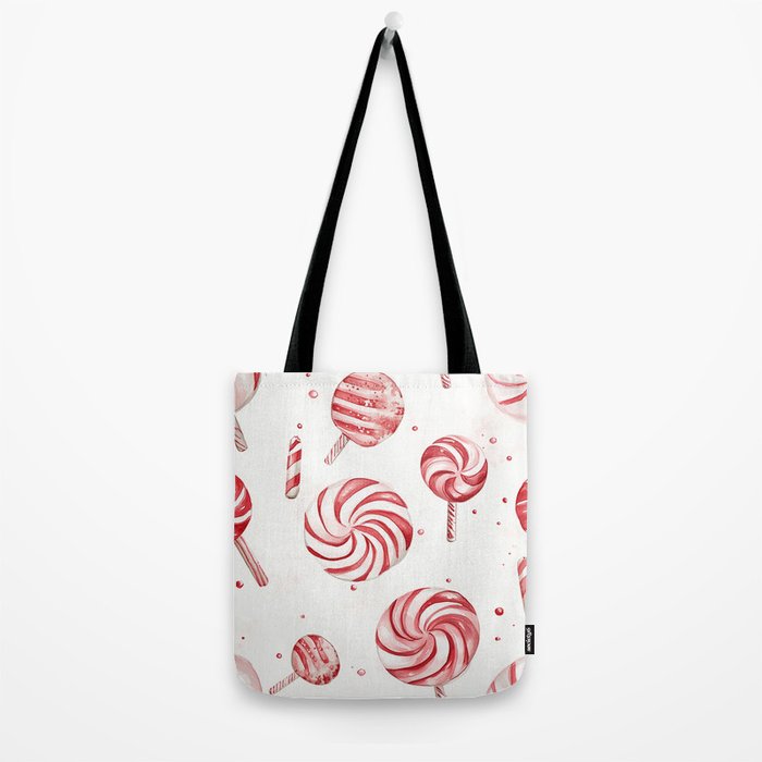 Red White Watercolor Candy Cane Peppermint Lollipops All Over Tote Bag Gallery Image 2