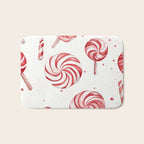 Red White Watercolor Candy Cane Peppermint Lollipops All Over Bath Mat Gallery Image 1