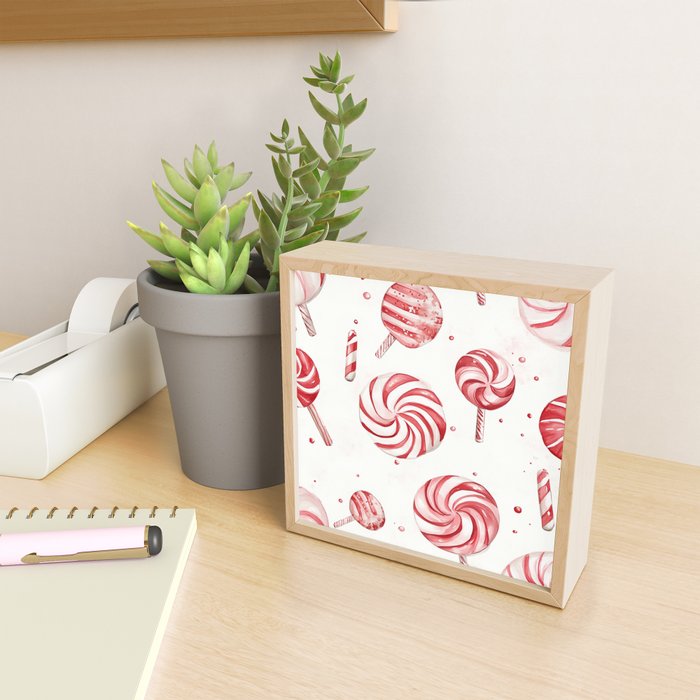 Red White Watercolor Candy Cane Peppermint Lollipops All Over Mini Art Print Gallery Image 2