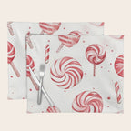 Red White Watercolor Candy Cane Peppermint Lollipops All Over Placemat Gallery Image 1