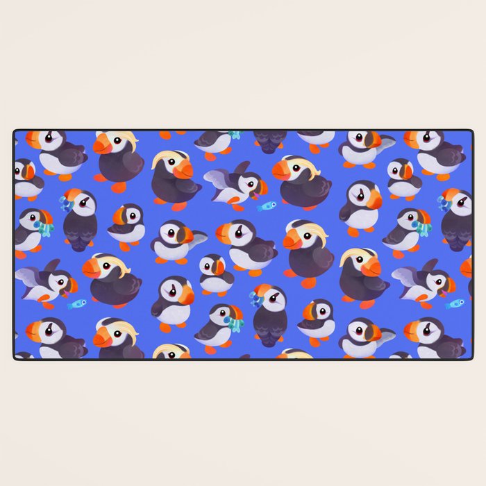 Happy puffin - blue Desk Mat Gallery Image 3