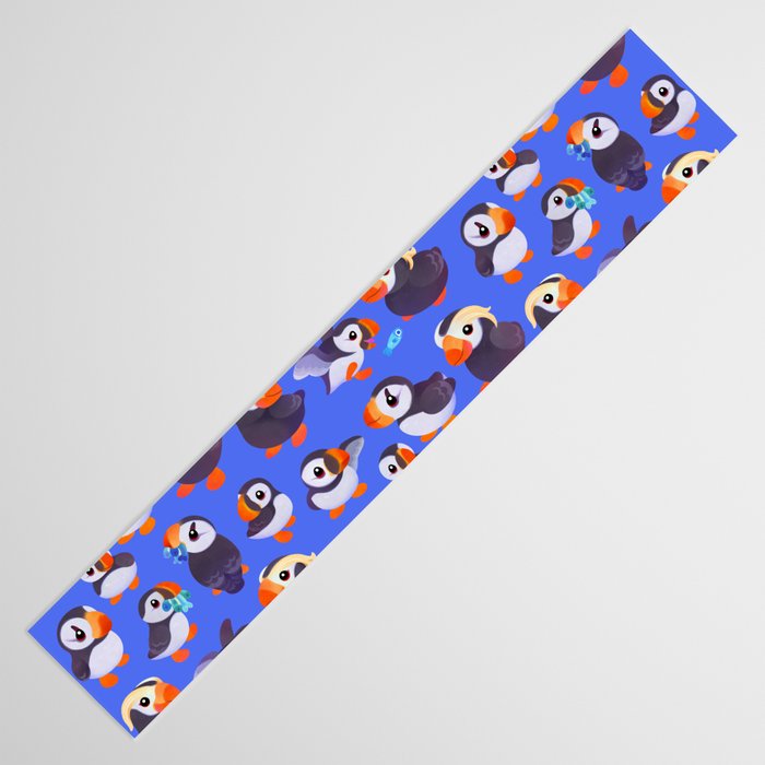 Happy puffin - blue Table Runner Gallery Image 3