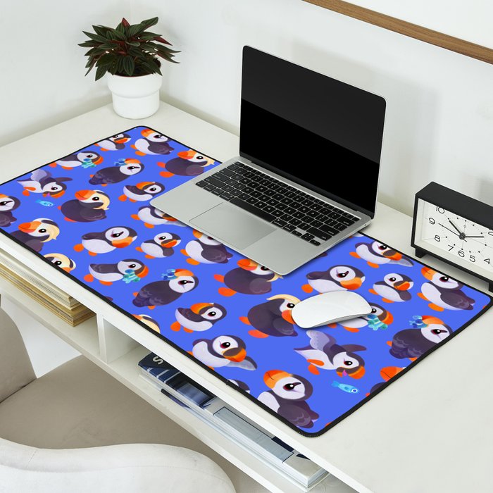 Happy puffin - blue Desk Mat Gallery Image 2