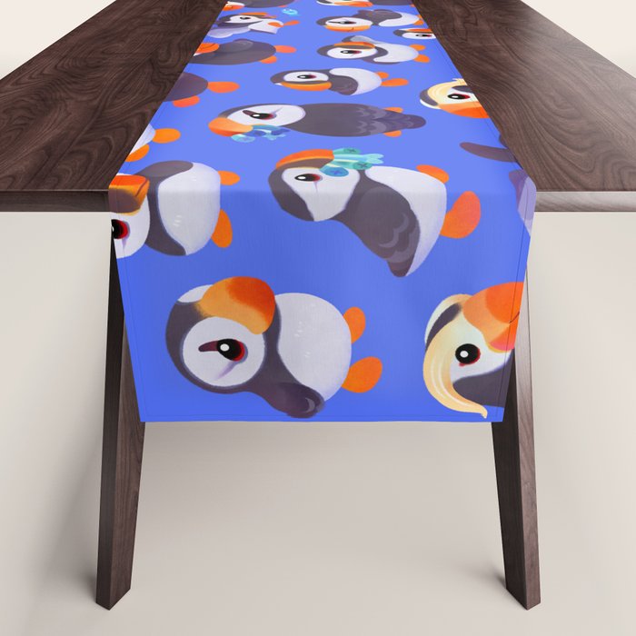 Happy puffin - blue Table Runner Gallery Image 1