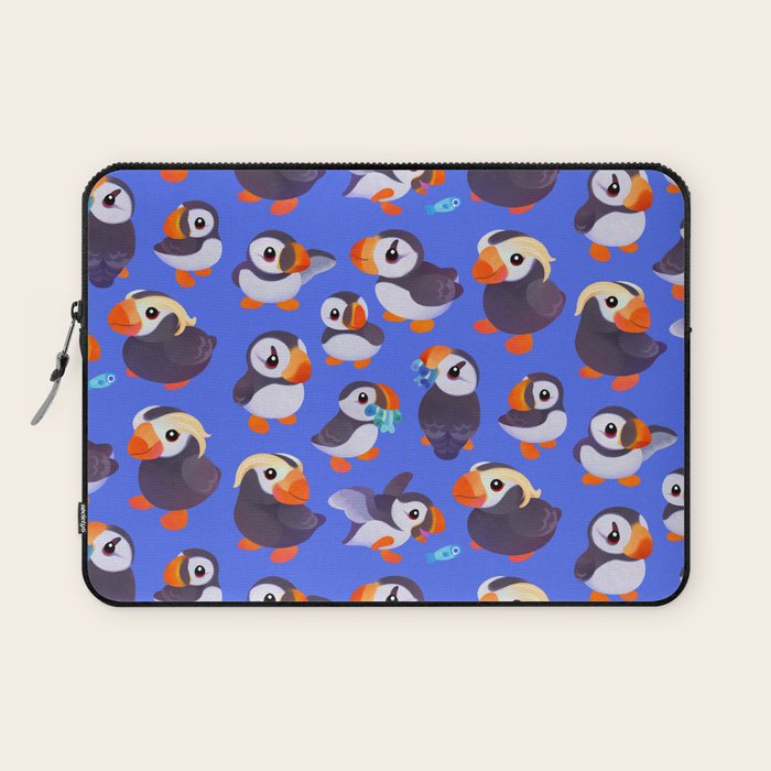 Happy puffin - blue Laptop Sleeve Gallery Image 1