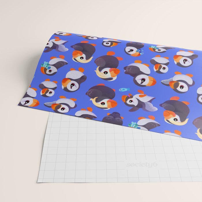 Happy puffin - blue Wrapping Paper Gallery Image 2