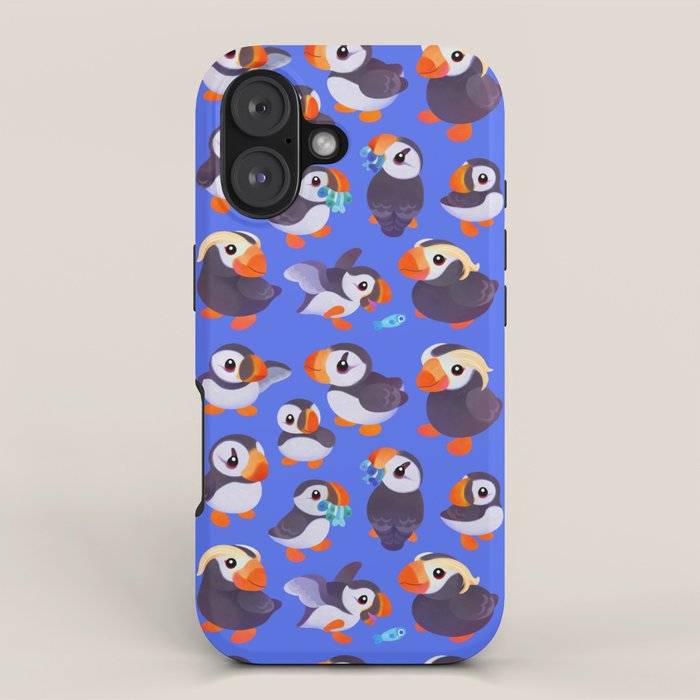 Happy puffin - blue iPhone Case Gallery Image 1