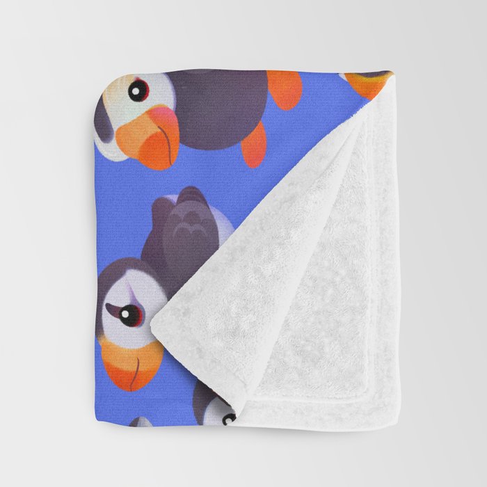Happy puffin - blue Throw Blanket Gallery Image 3
