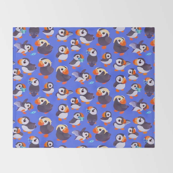 Happy puffin - blue Throw Blanket Gallery Image 2