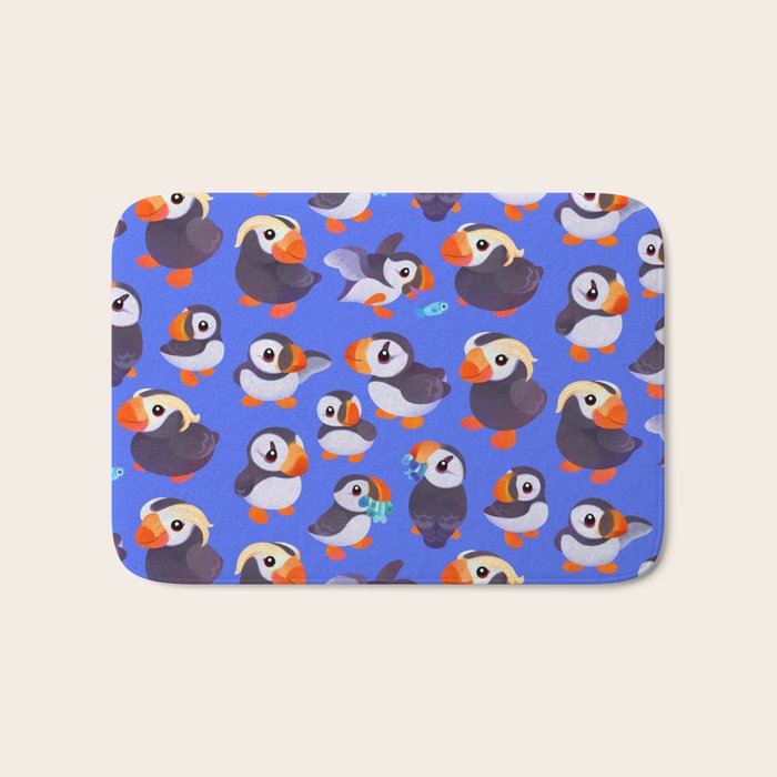 Happy puffin - blue Bath Mat Gallery Image 1
