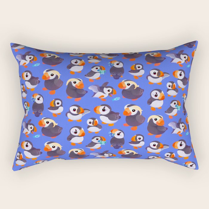 Happy puffin - blue Rectangular Pillow Gallery Image 2