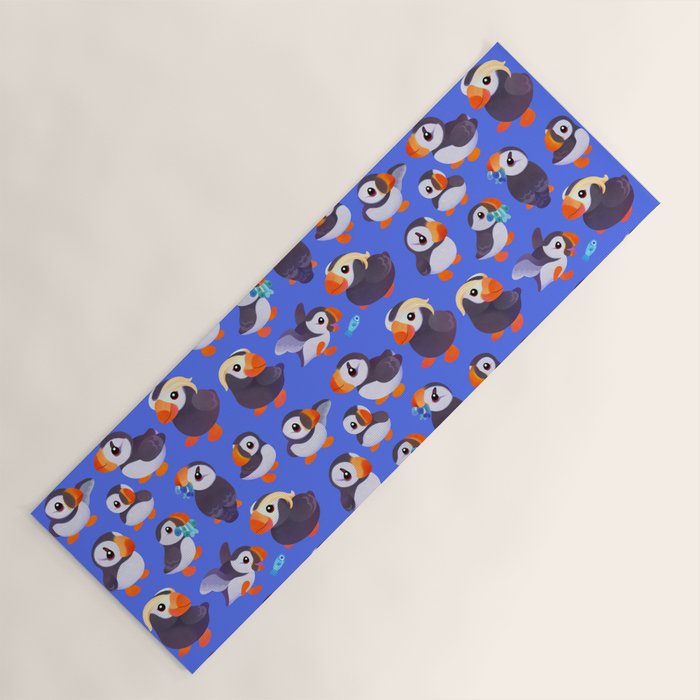 Happy puffin - blue Yoga Mat Gallery Image 1