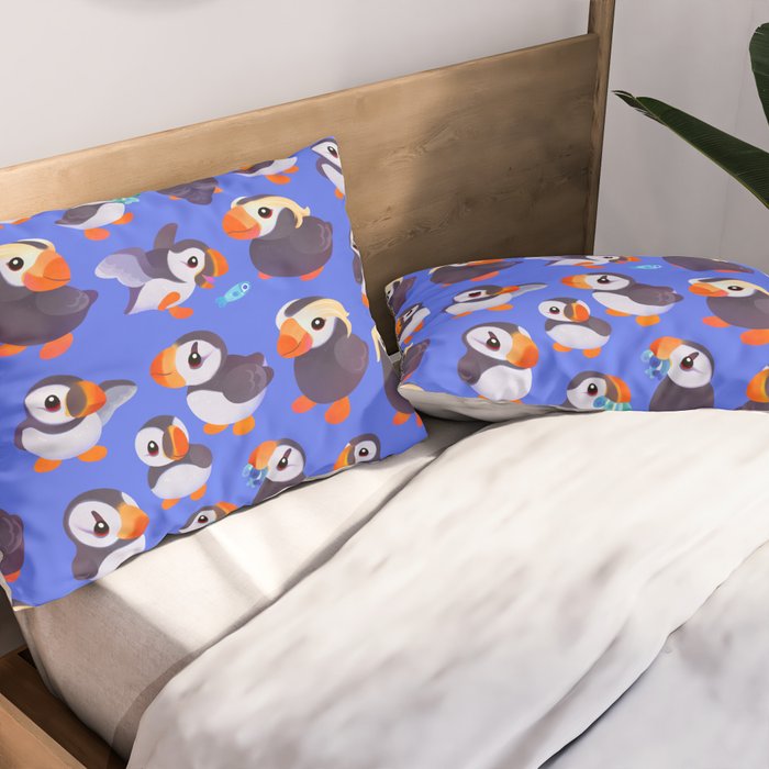 Happy puffin - blue Pillow Sham Gallery Image 2