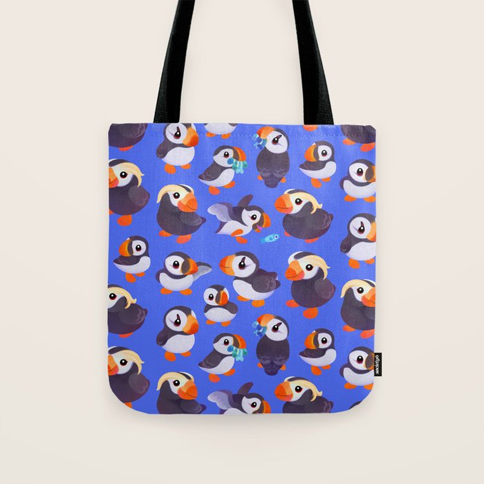 Happy puffin - blue Tote Bag Gallery Image 1