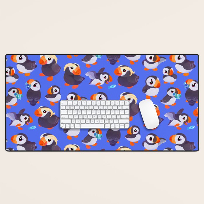 Happy puffin - blue Desk Mat Gallery Image 1