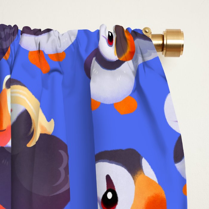 Happy puffin - blue Window Curtain Gallery Image 2