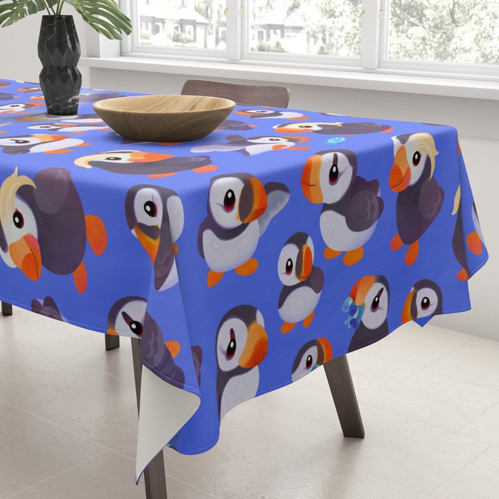 Happy puffin - blue Tablecloth Gallery Image 3