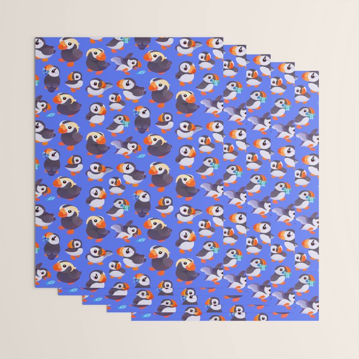 Happy puffin - blue Wrapping Paper Gallery Image 3