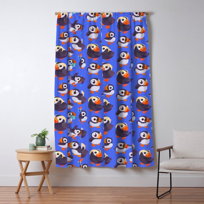 Happy puffin - blue Window Curtain Gallery Image 5