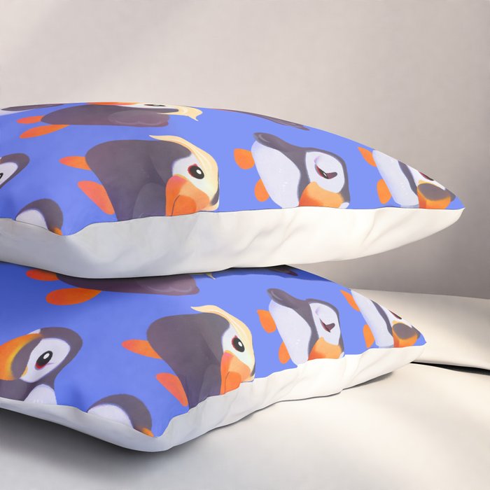 Happy puffin - blue Pillow Sham Gallery Image 3