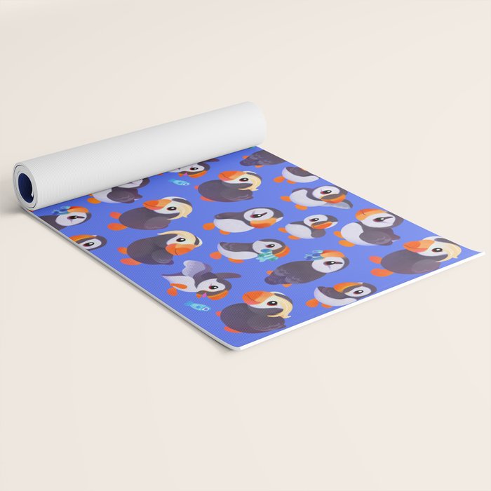 Happy puffin - blue Yoga Mat Gallery Image 2
