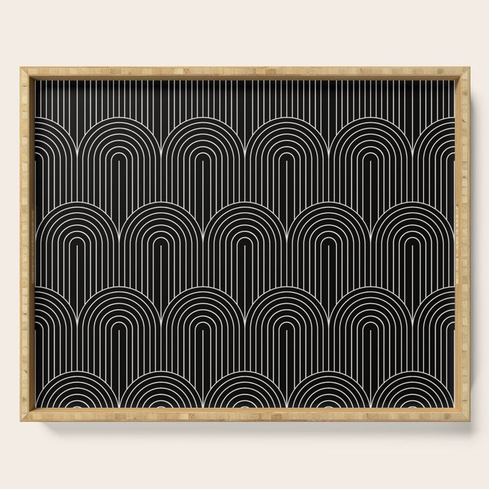 Art Deco Arch Pattern V Black & White Serving Tray Gallery Image 1