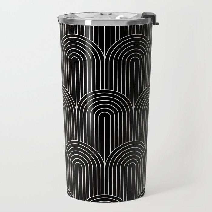 Art Deco Arch Pattern V Black & White Travel Mug Gallery Image 2