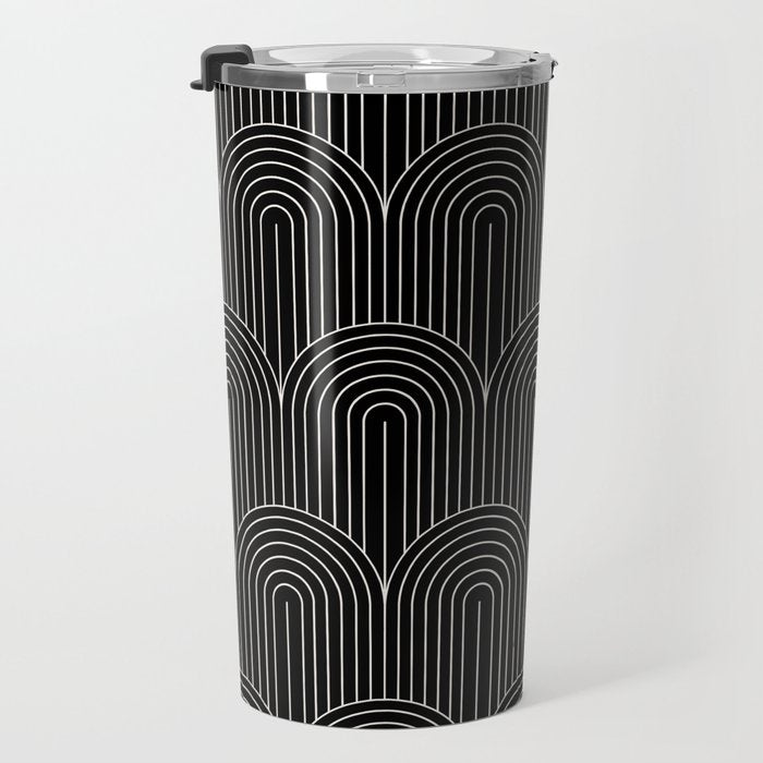 Art Deco Arch Pattern V Black & White Travel Mug Gallery Image 3