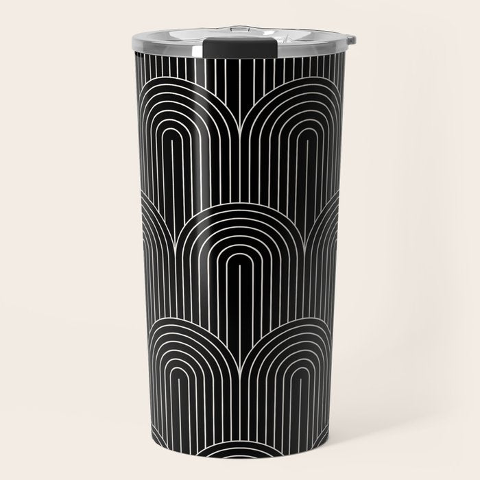 Art Deco Arch Pattern V Black & White Travel Mug Gallery Image 1