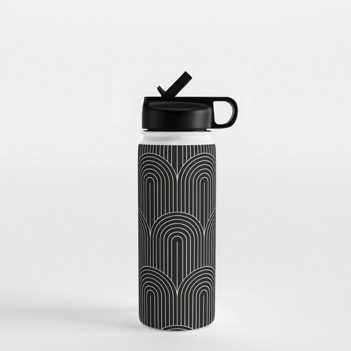 Art Deco Arch Pattern V Black & White Water Bottle Gallery Image 1