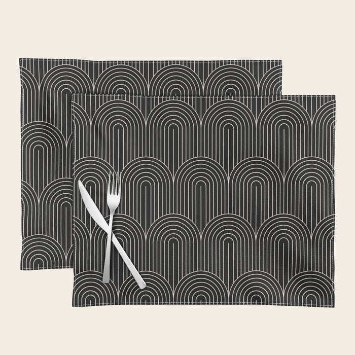 Art Deco Arch Pattern V Black & White Placemat Gallery Image 1