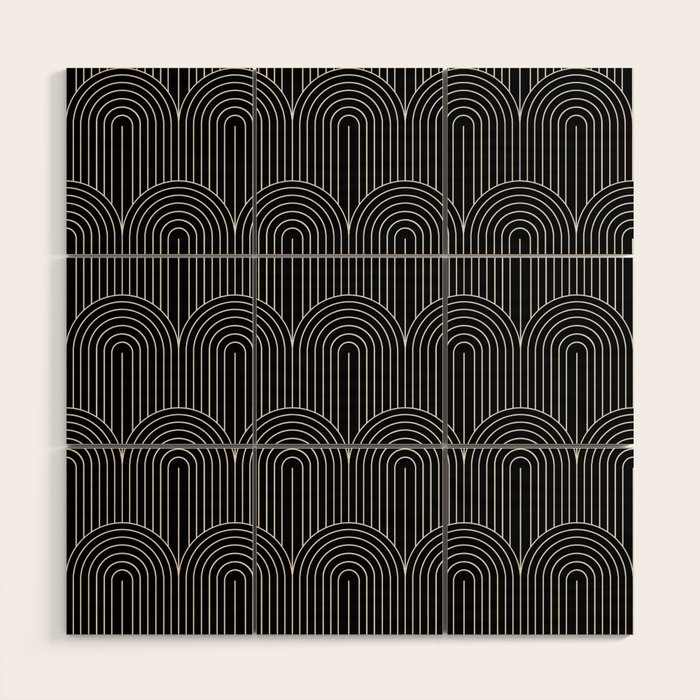 Art Deco Arch Pattern V Black & White Wood Wall Art Gallery Image 1
