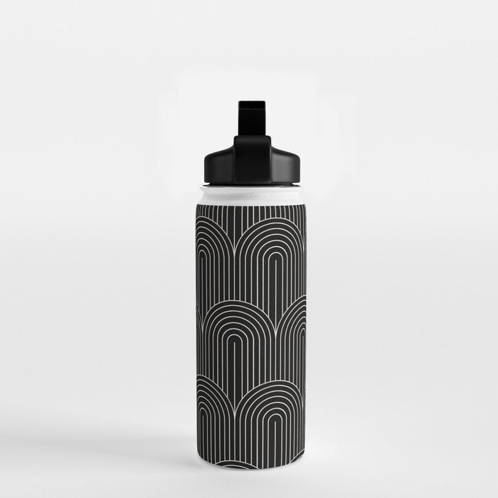 Art Deco Arch Pattern V Black & White Water Bottle Gallery Image 2