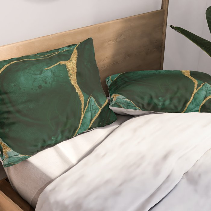Gold and Emerald Marble I Pillow Sham Gallery Image 2