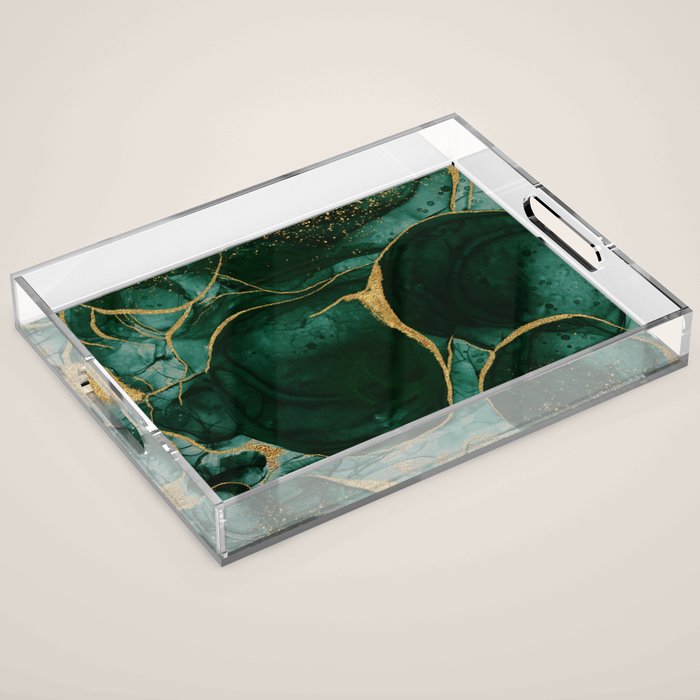Gold and Emerald Marble I Acrylic Tray Gallery Image 1