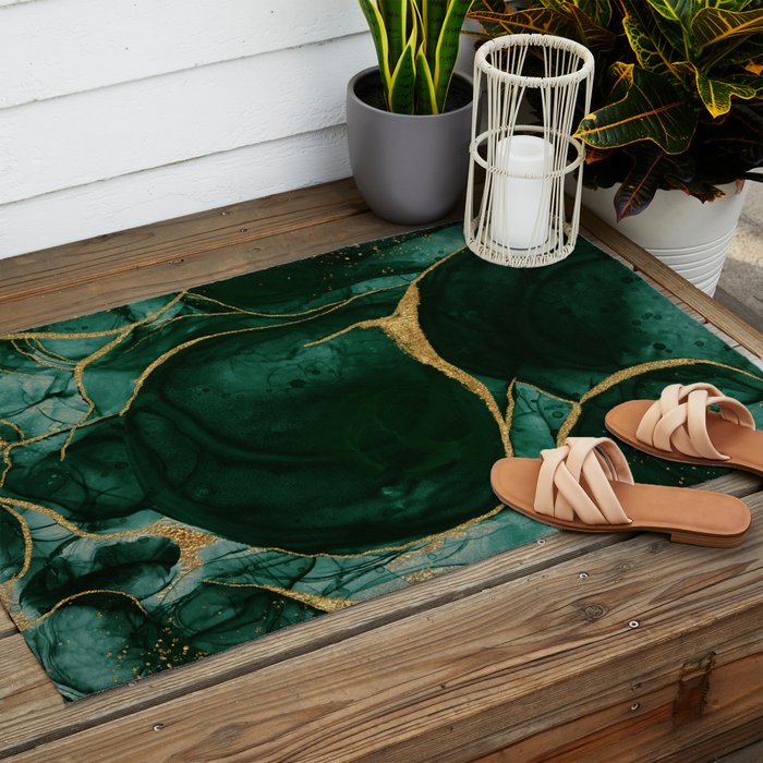 Gold and Emerald Marble I Outdoor Rug Gallery Image 2