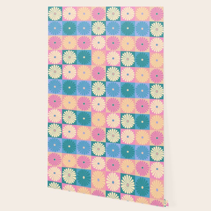 Retro Flowers Check Pattern XXIII Wallpaper Gallery Image 2