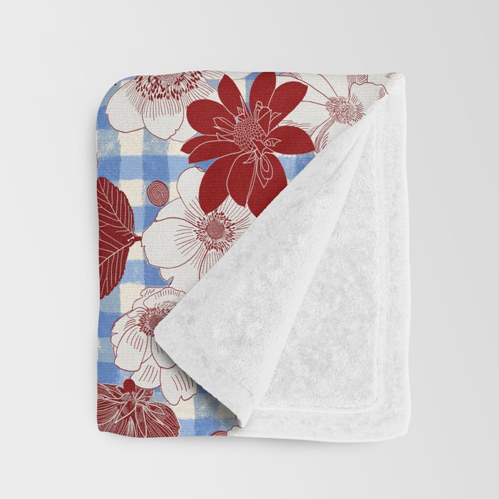 Dahlias on Blue Plaid Throw Blanket Gallery Image 3