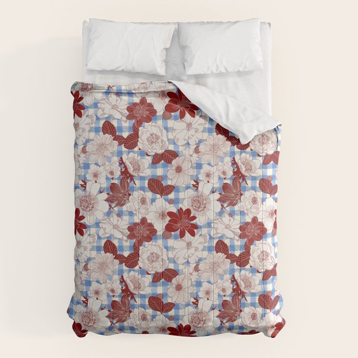 Dahlias on Blue Plaid Comforter Gallery Image 6