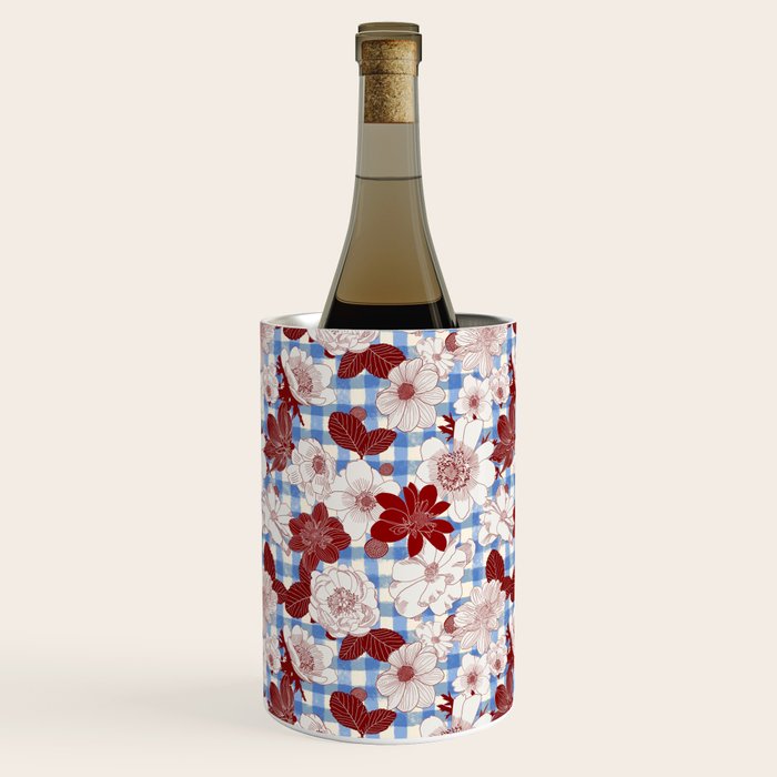 Dahlias on Blue Plaid Wine Chiller Gallery Image 1