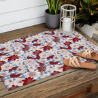 Dahlias on Blue Plaid Outdoor Rug Gallery Image 2