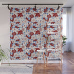 Dahlias on Blue Plaid Wall Mural Gallery Image 1