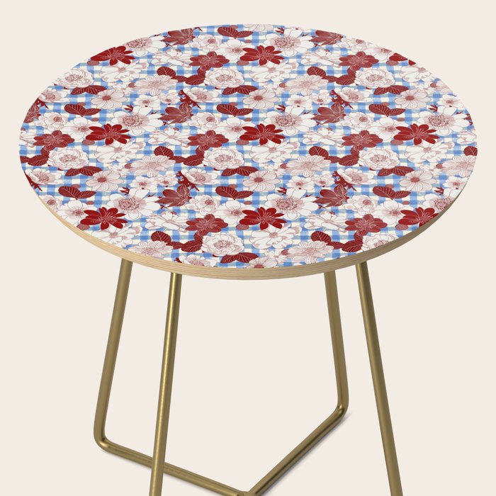 Dahlias on Blue Plaid Side Table Gallery Image 2