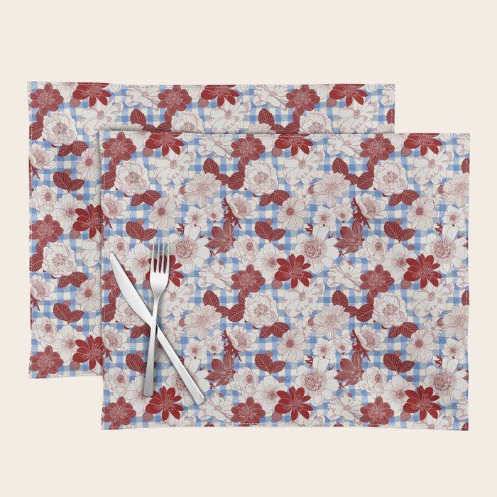 Dahlias on Blue Plaid Placemat Gallery Image 1