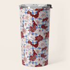 Dahlias on Blue Plaid Travel Mug Gallery Image 2