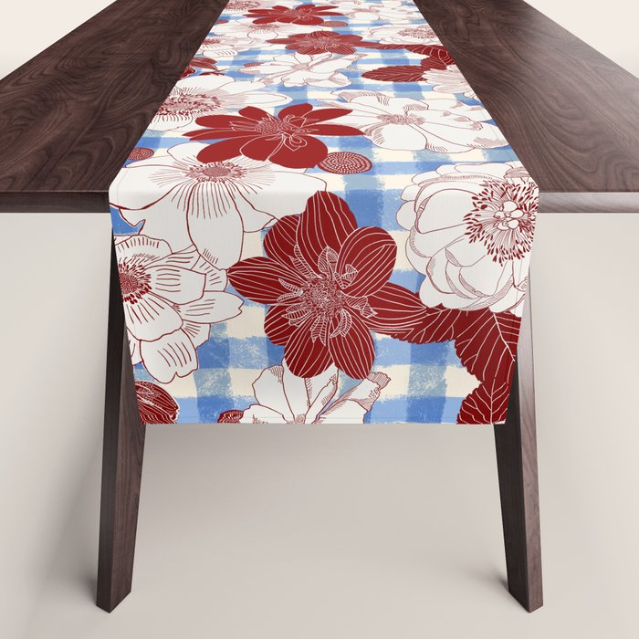 Dahlias on Blue Plaid Table Runner Gallery Image 1