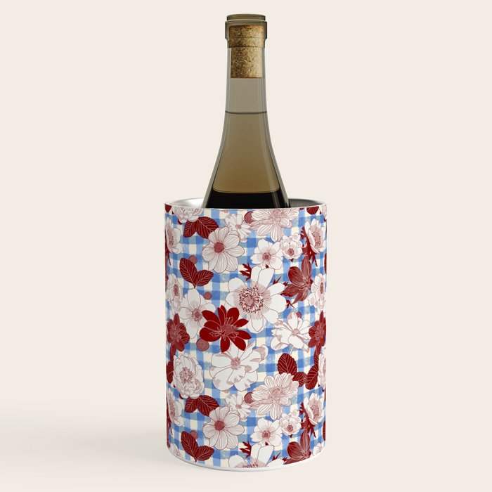 Dahlias on Blue Plaid Wine Chiller Gallery Image 2